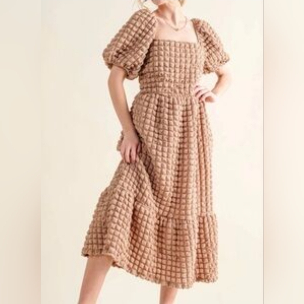 NWT Simply Southern Beige Tan Ruffled Smocked Maxi Dress Size Large